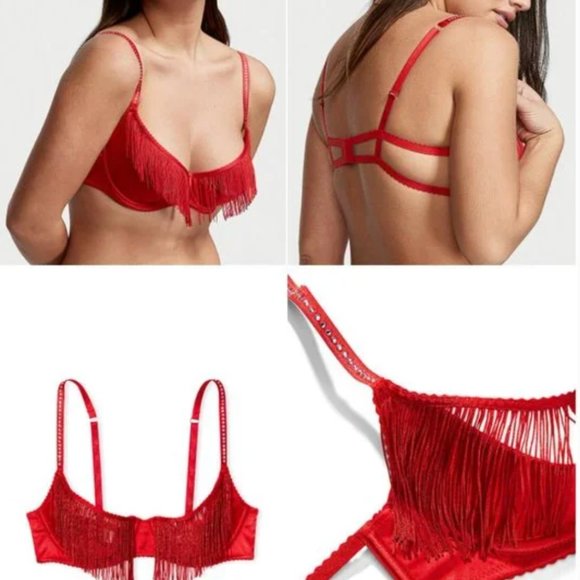 VS RED VERY SEXY Fringe Open Quarter Cup Bra Small
